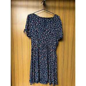 Madewell Navy Floral Midi Dress with Red and White Dots